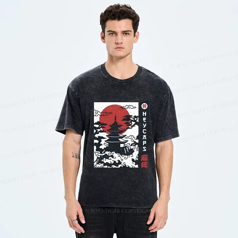 Kyoto-Lion Japanese Old Temple Washed T-Shirt