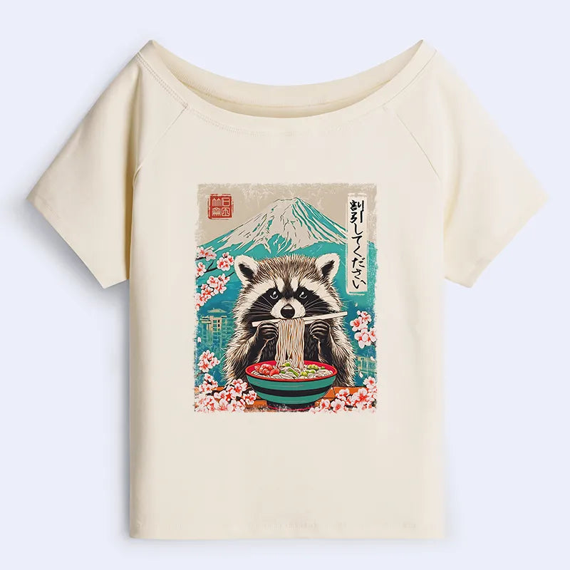 Kyoto-Lion Please Give Raccoon A Discount Off Shoulder T-Shirt
