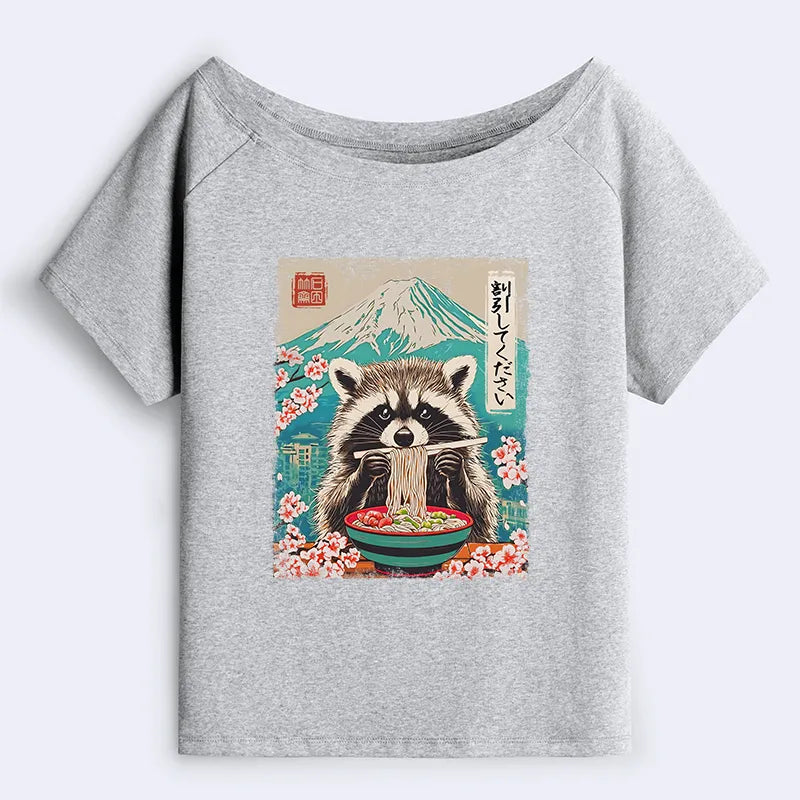 Kyoto-Lion Please Give Raccoon A Discount Off Shoulder T-Shirt