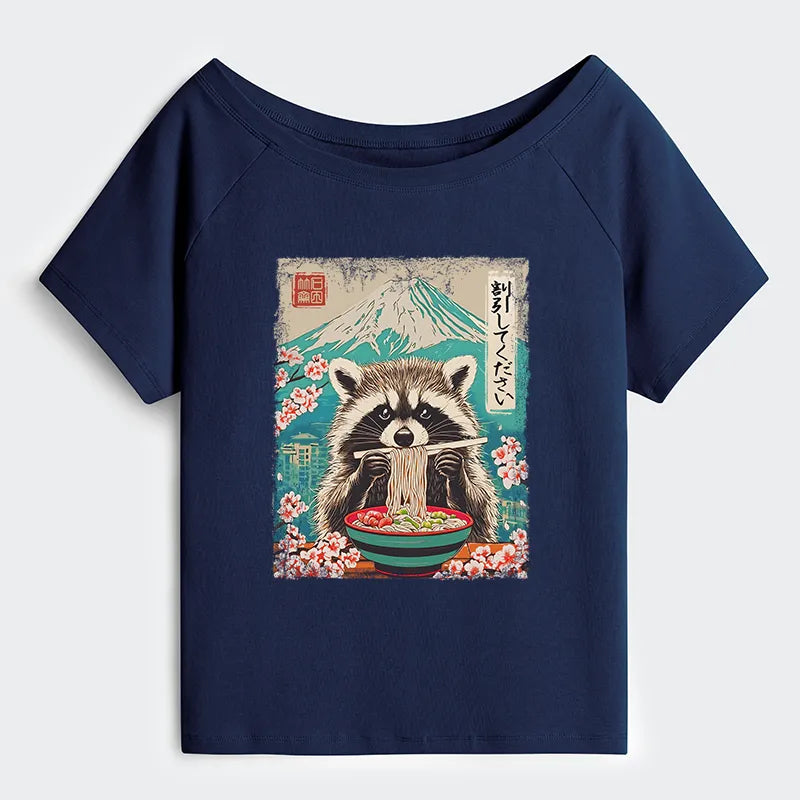 Kyoto-Lion Please Give Raccoon A Discount Off Shoulder T-Shirt