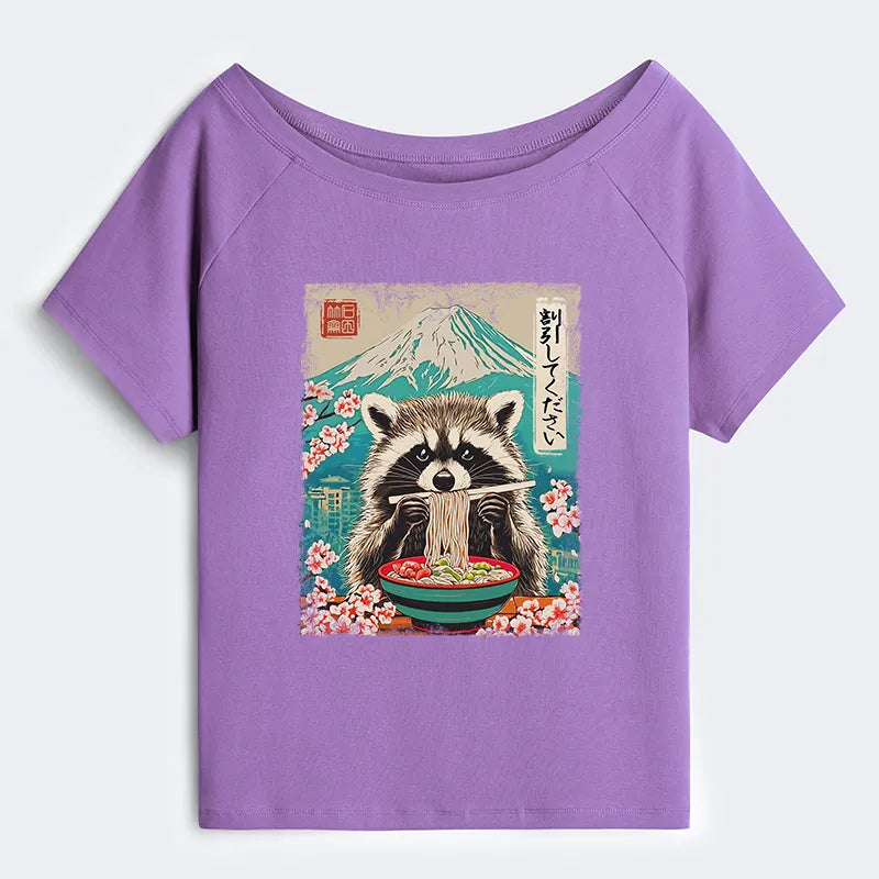 Kyoto-Lion Please Give Raccoon A Discount Off Shoulder T-Shirt