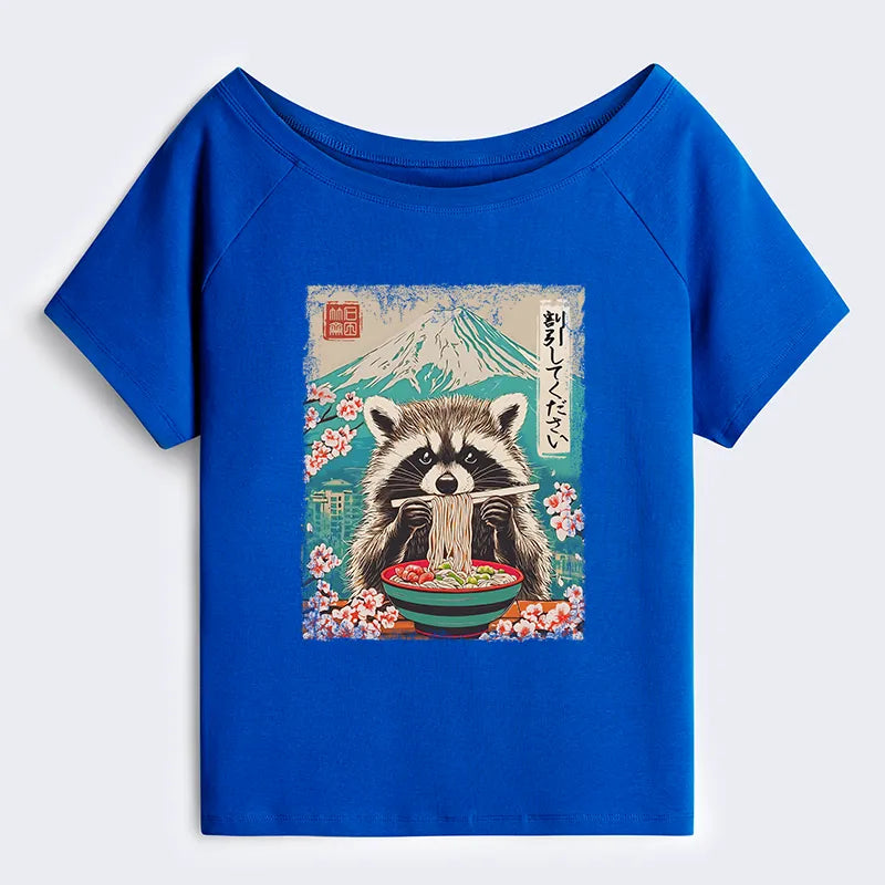 Kyoto-Lion Please Give Raccoon A Discount Off Shoulder T-Shirt