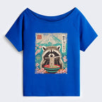 Kyoto-Lion Please Give Raccoon A Discount Off Shoulder T-Shirt