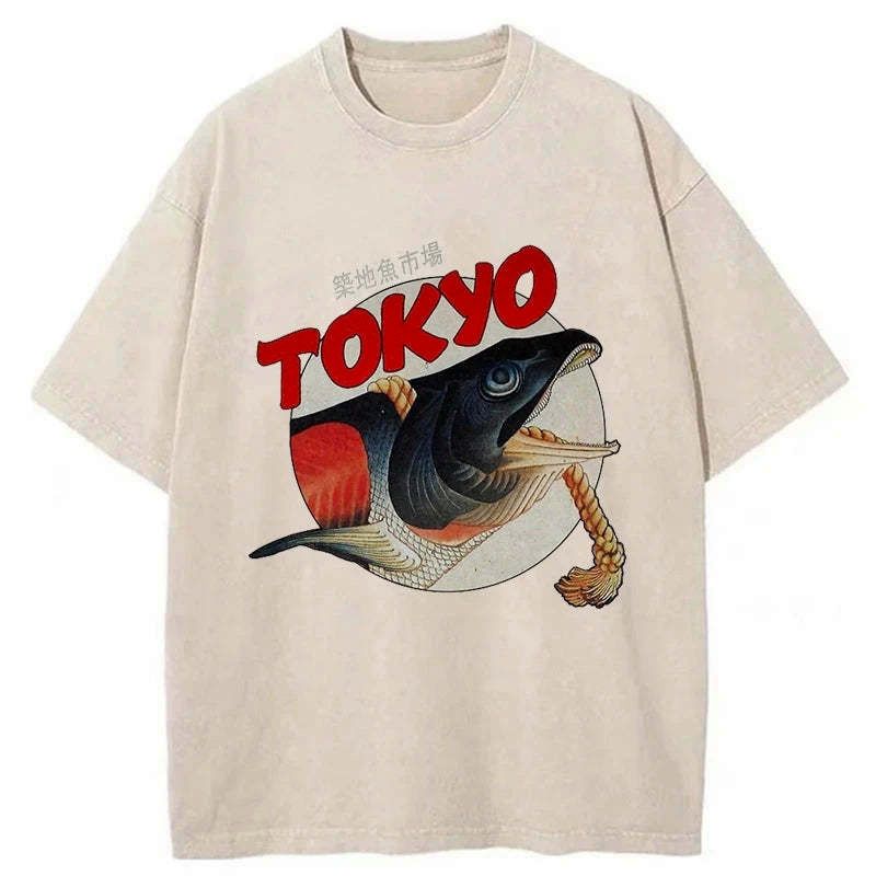 Kyoto-Lion Vintage Japanese Tsukiji Fish Market Washed T-Shirt