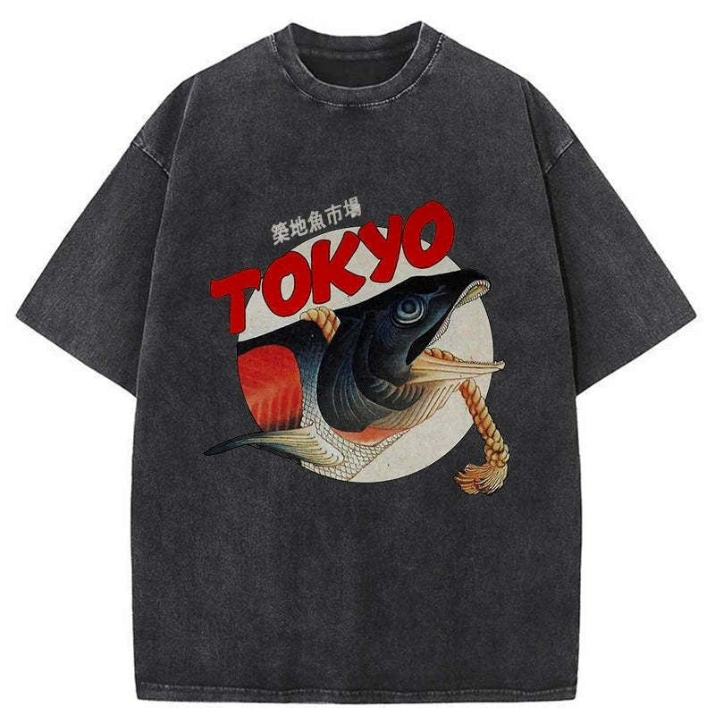Kyoto-Lion Vintage Japanese Tsukiji Fish Market Washed T-Shirt