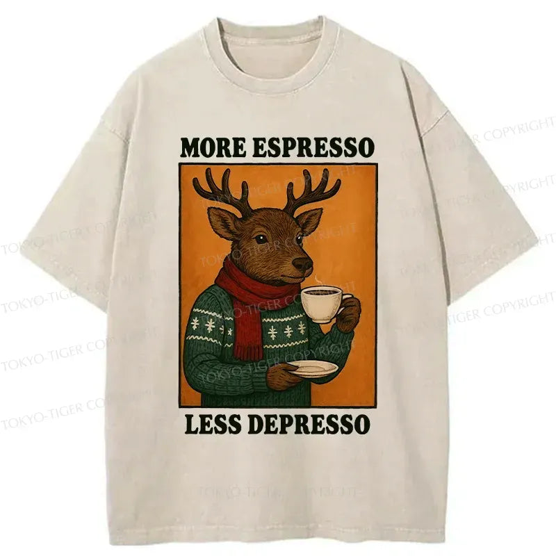 Kyoto-Lion Reindeer Drinking Coffee Washed T-Shirt