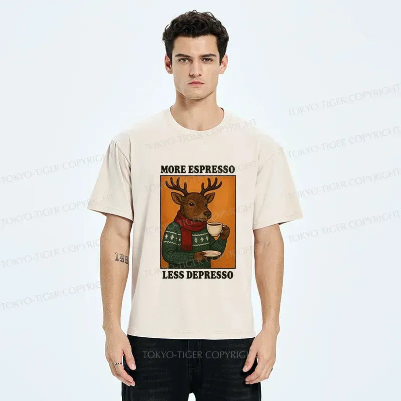 Kyoto-Lion Reindeer Drinking Coffee Washed T-Shirt