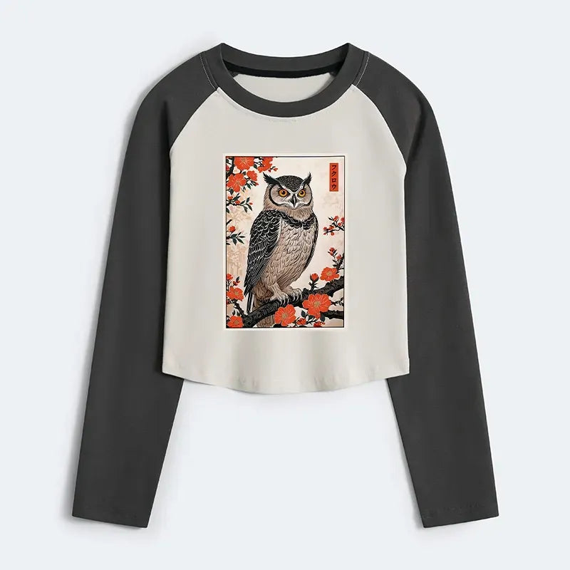 Japanese Owl Raglan Shirt Gift for Her