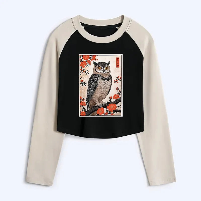 Japanese Owl Raglan Shirt Gift for Her