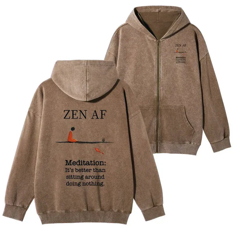 Kyoto-Lion Zen Vibes Only: The Power of Meditation Washed Zip Hoodie
