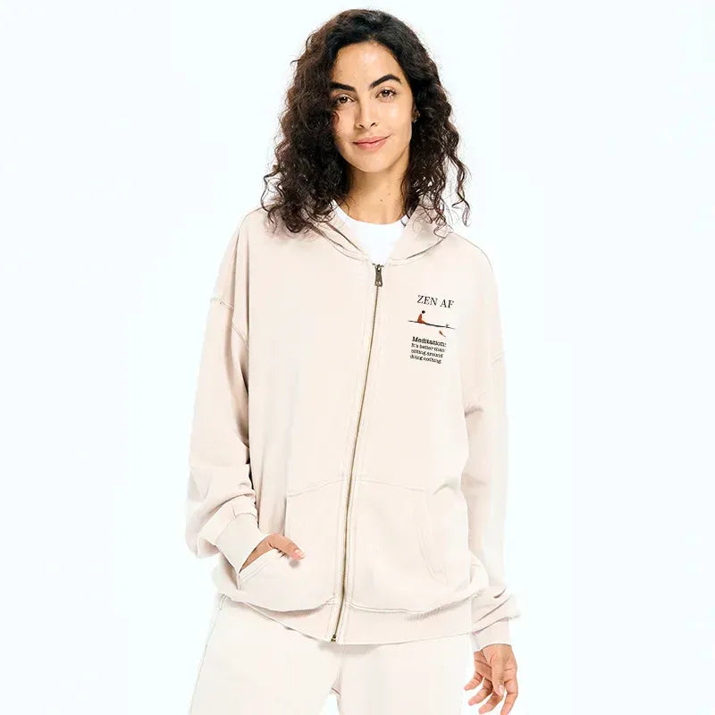 Japanese Zen Meditation Washed Zip Hoodie