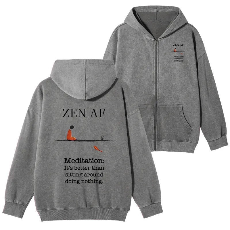 Kyoto-Lion Zen Vibes Only: The Power of Meditation Washed Zip Hoodie