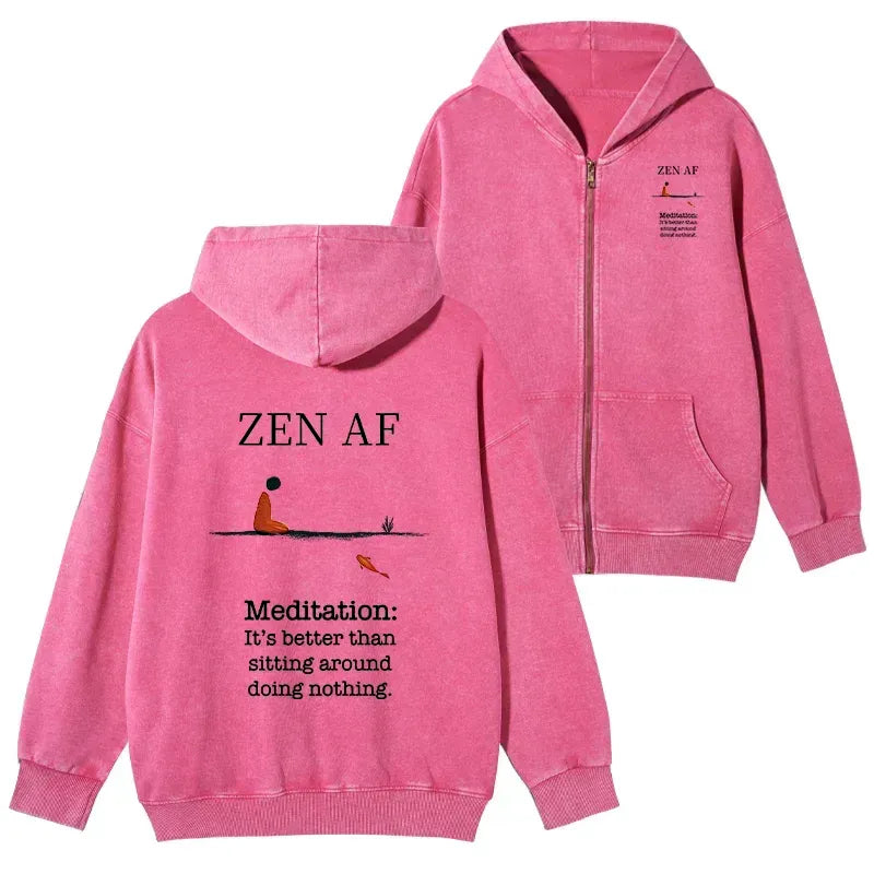 Japanese Zen Meditation Washed Zip Hoodie