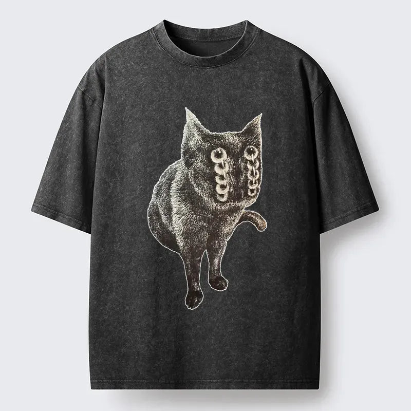 Kyoto-Lion Fast-moving Cat Washed T-Shirt