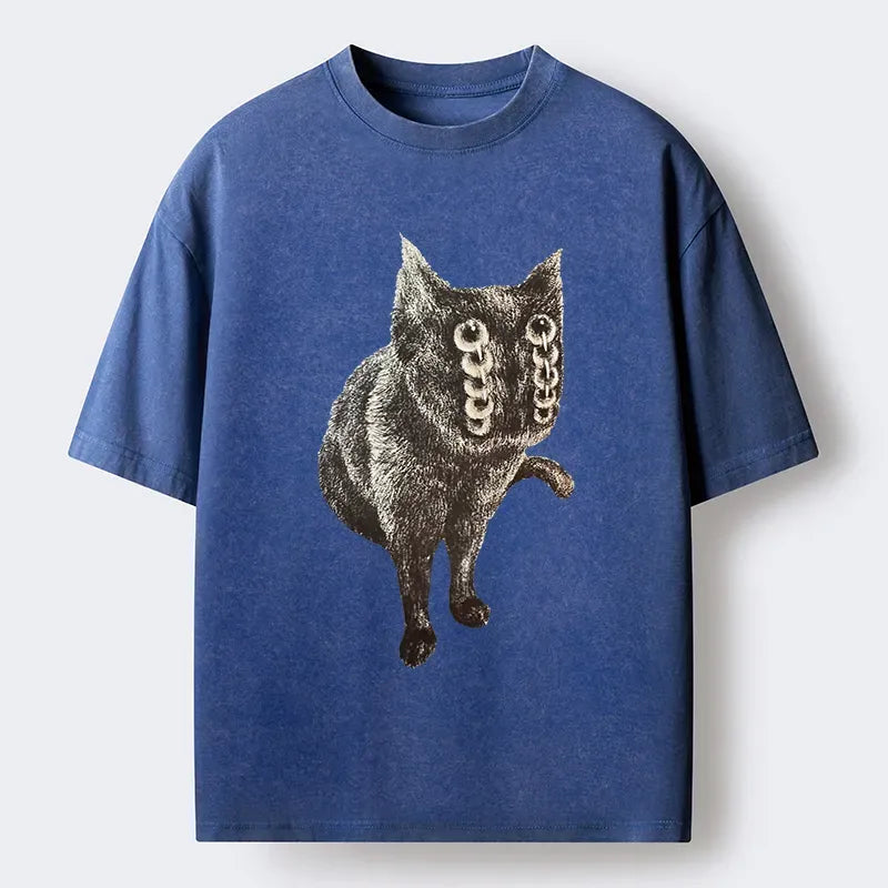 Kyoto-Lion Fast-moving Cat Washed T-Shirt