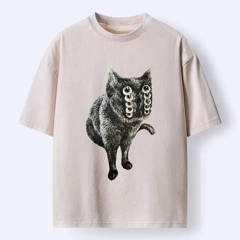Kyoto-Lion Fast-moving Cat Washed T-Shirt