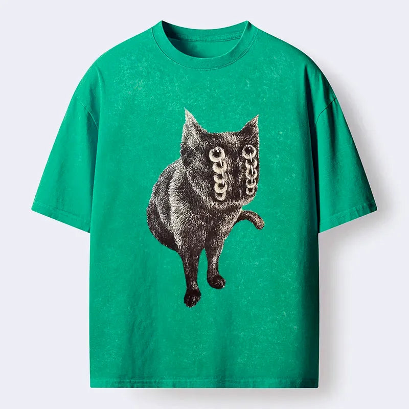 Kyoto-Lion Fast-moving Cat Washed T-Shirt