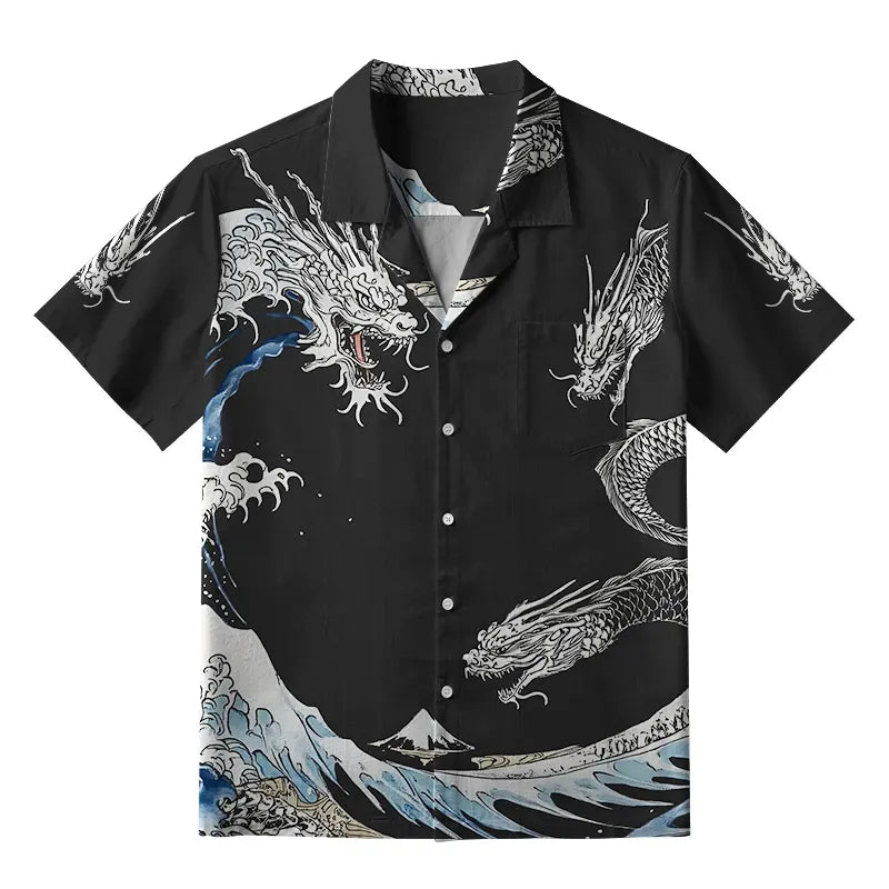 Japanese Great Wave Dragon Hawaiian Shirt