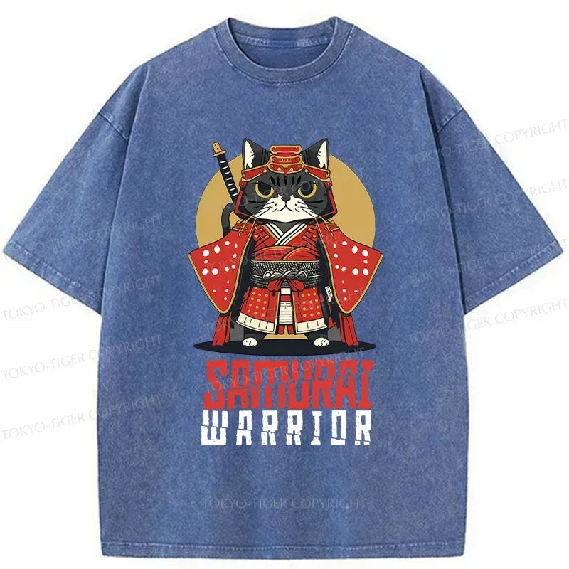 Kyoto-Lion Mighty Cat Samurai Washed T-Shirt