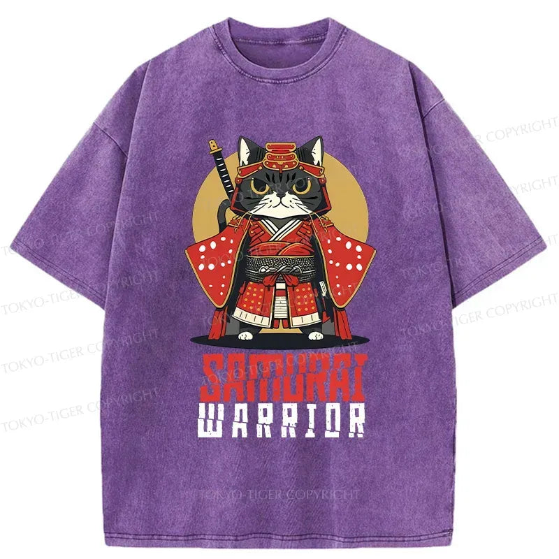 Kyoto-Lion Mighty Cat Samurai Washed T-Shirt