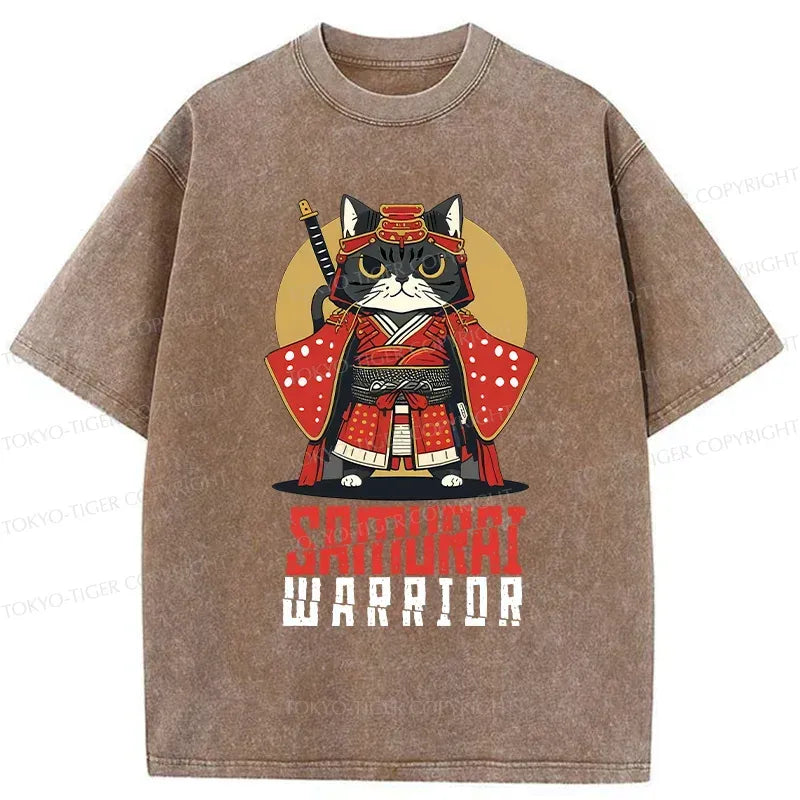 Kyoto-Lion Mighty Cat Samurai Washed T-Shirt