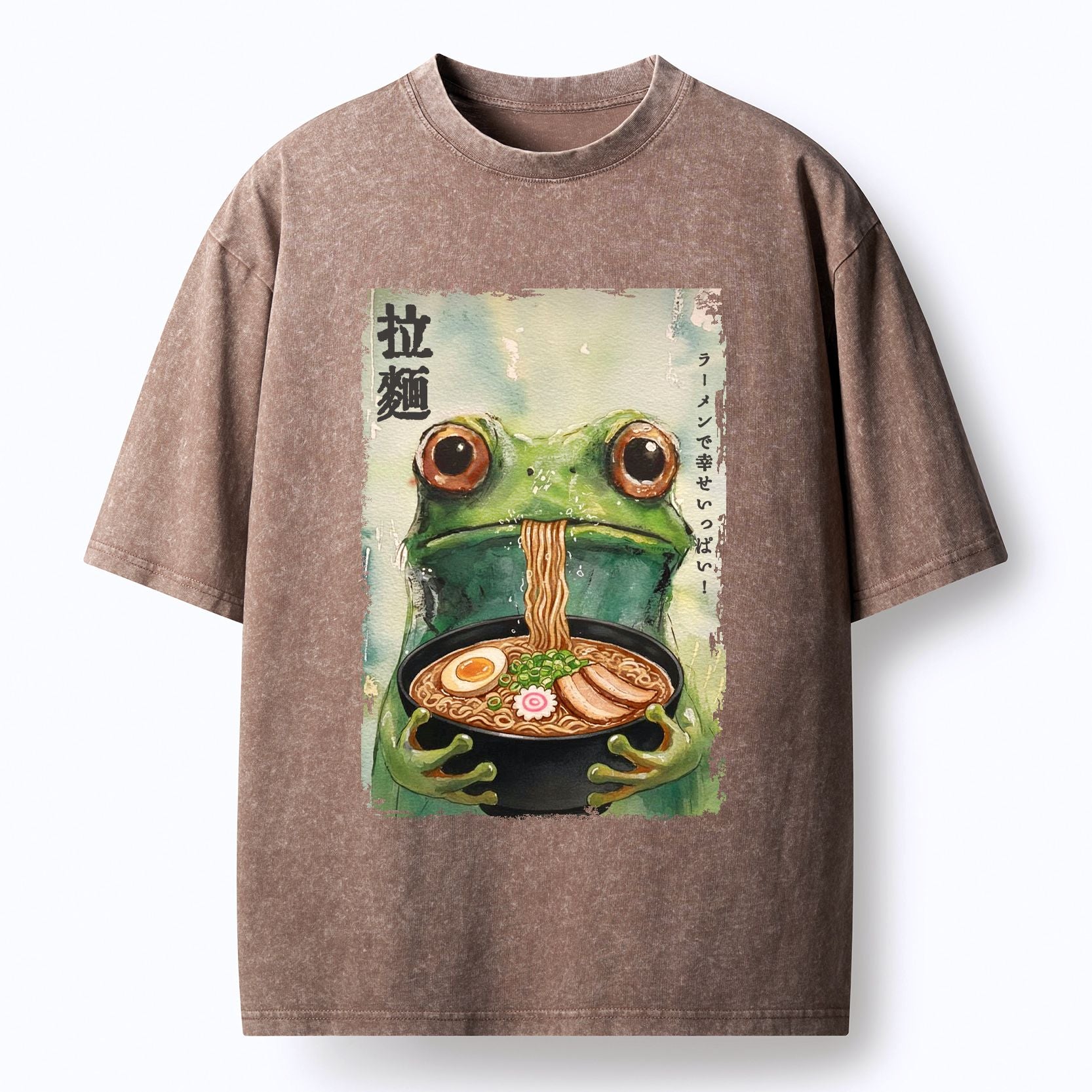 Washed Cotton T-Shirt with Frog Eating Ramen