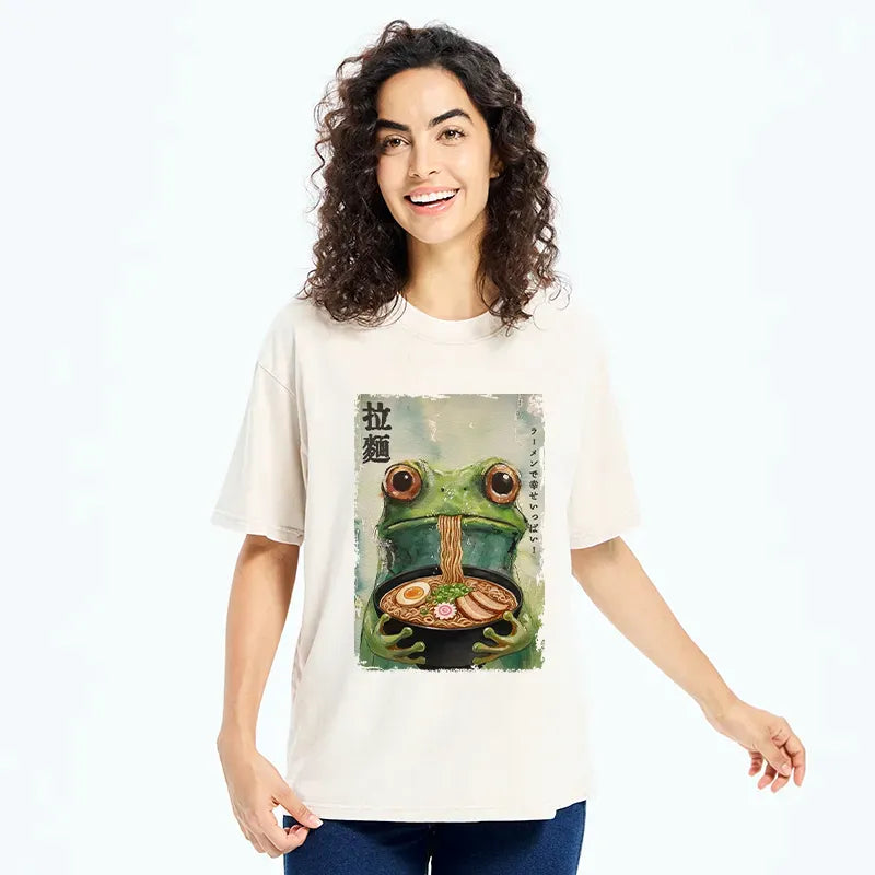 Kyoto-Lion Spacey Frog Eating Ramen Washed T-Shirt