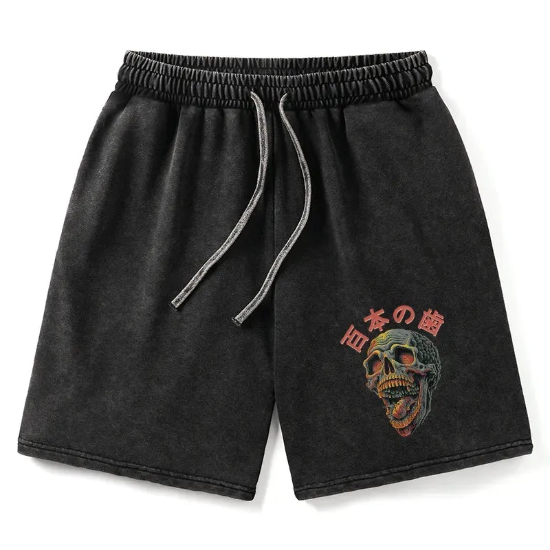 japanese skull washed shorts for men