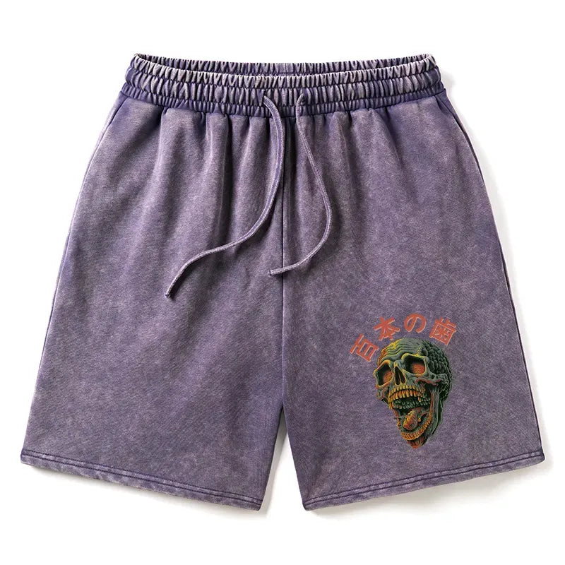 japanese skull washed shorts for men