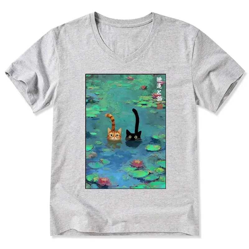 Funny Cats Swimming in Lilies T-Shirt for Gift Idea