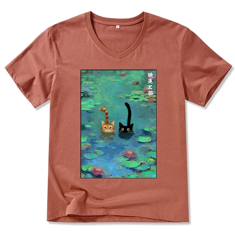 Funny Cats Swimming in Lilies T-Shirt for Gift Idea