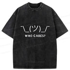 Kyoto-Lion Text Emoticon Washed T-Shirt