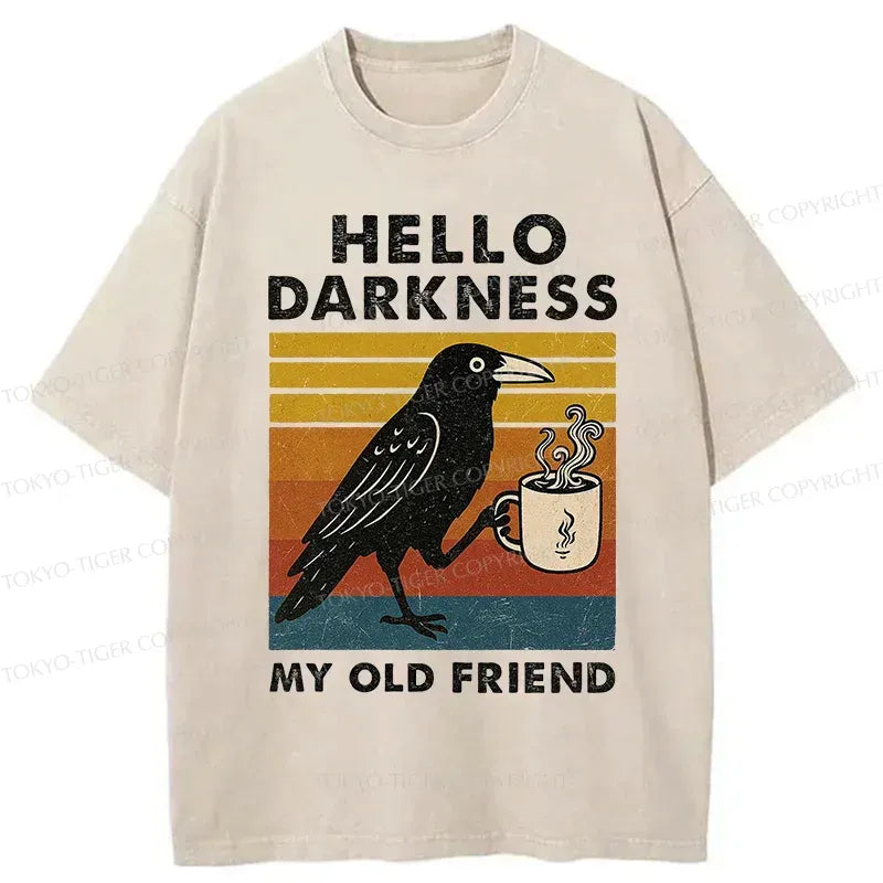 Kyoto-Lion Crow Drinking Coffee Washed T-Shirt