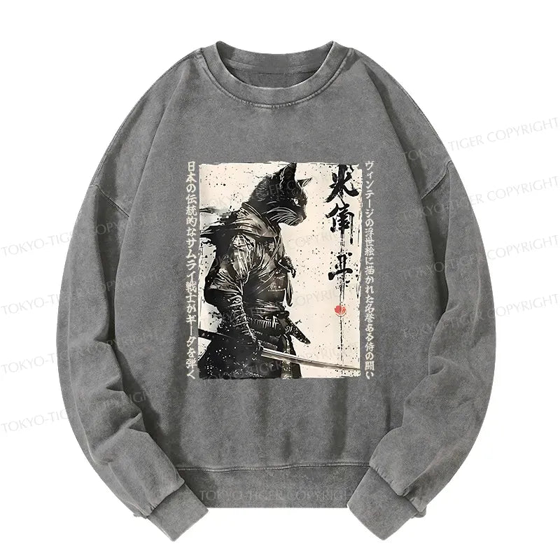 retro samurai cat sweatshirt for daily wear