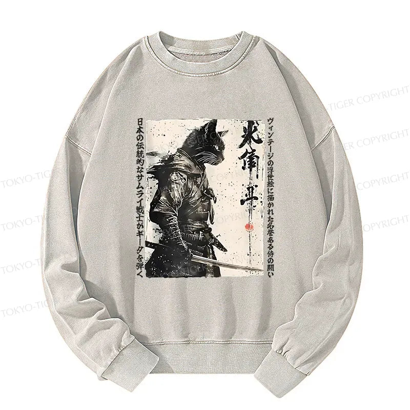 retro samurai cat sweatshirt for daily wear