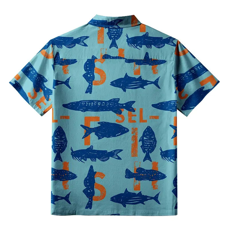 Kyoto-Lion Different Types Of Fish Button-up Shirt