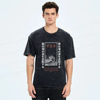 Japanese Stormy Waves Washed T-Shirt for Summer