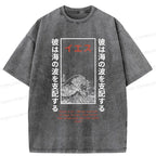 Japanese Stormy Waves Washed T-Shirt for Summer