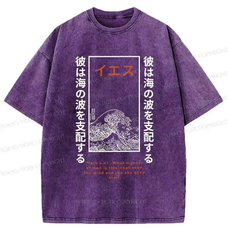 Kyoto-Lion Stormy Waves Washed T-Shirt