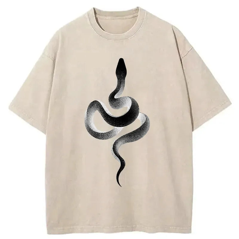 Kyoto-Lion Retro Art Snake Washed T-Shirt