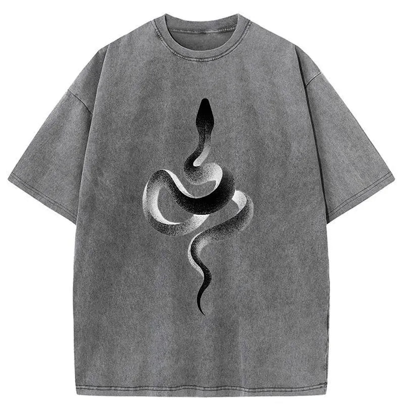 Kyoto-Lion Retro Art Snake Washed T-Shirt