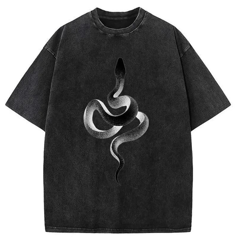 Kyoto-Lion Retro Art Snake Washed T-Shirt