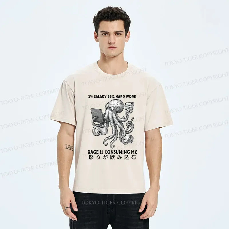 Kyoto-Lion 1% Salary 99% Hard Work Washed T-Shirt