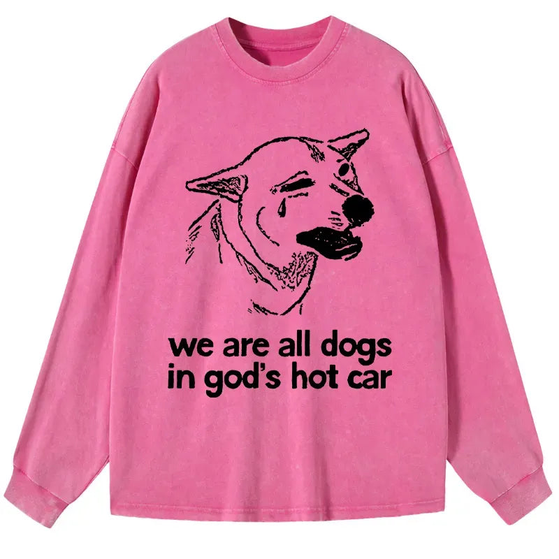Kyoto-Lion Sad Dog Funny Washed Long Sleeve T-Shirt