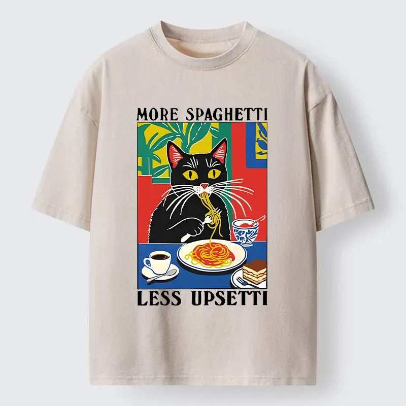 Kyoto-Lion Black Cat Ate Spaghetti Washed T-Shirt