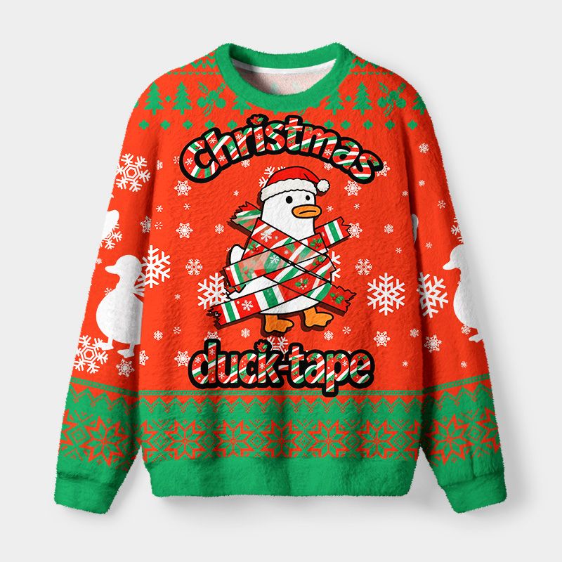 Kyoto-Lion Christmas Duck-Tape Fuzzy Christmas Ugly Sweatshirt