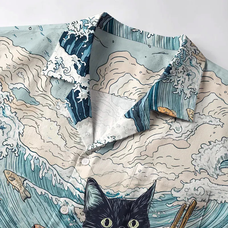 Naughty Cat Aloha Shirt for Summer