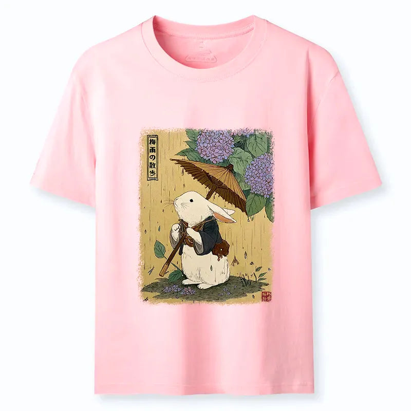 Kyoto-Lion Ukiyoe Rainy Stroll Bunny Classic T-Shirt