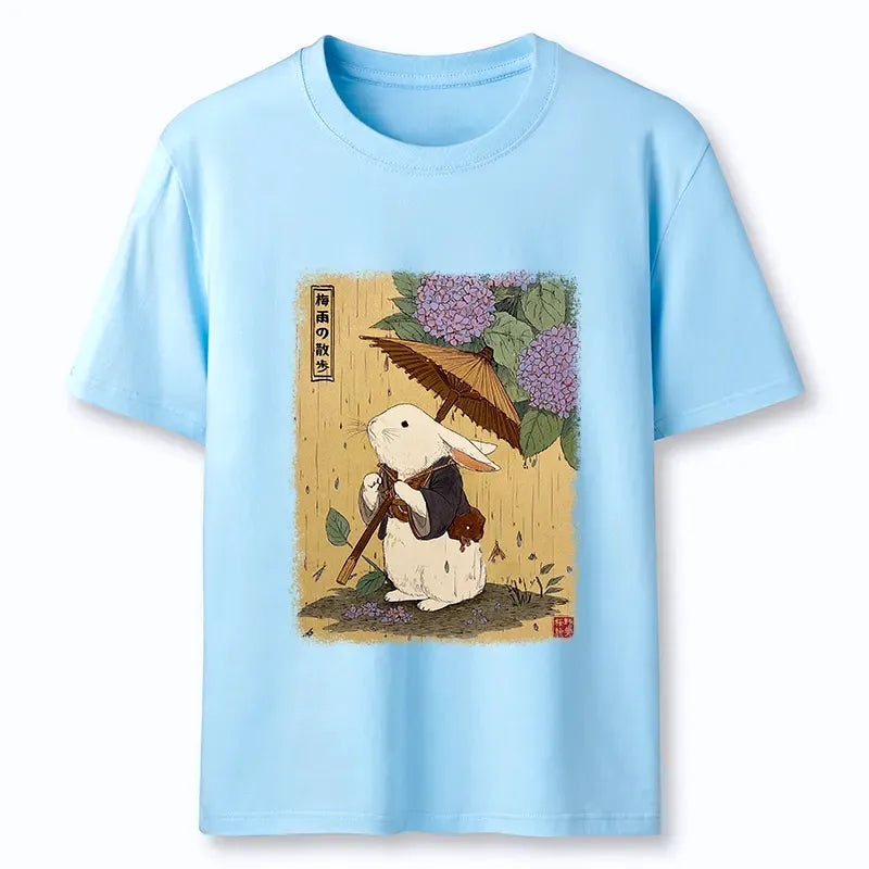 Ukiyoe Bunny T-Shirt for Rainy Day