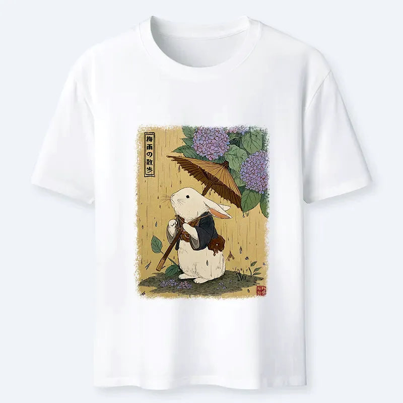 Kyoto-Lion Ukiyoe Rainy Stroll Bunny Classic T-Shirt